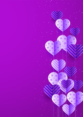 Valentine's day purple Papercut style Love card design background. Design for special days, women's day, birthday, mother's day, father's day, Christmas, and wedding.