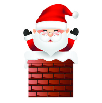 Santa Claus inside chimney vector illustration. Santa Claus cartoon isolated on white background.