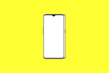 Smartphone mockup on yellow background and white screen