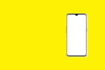 Smartphone mockup on yellow background and white screen, 3d rendering
