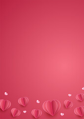 Valentine's day universal love heart poster background. Happy Valentine day Pink Papercut style Love card design background