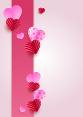 Valentine's day universal love heart poster background. Valentine day Pink Papercut style Love card design background