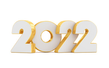 New year 2022. White inscription with gold decor on a white background. 3d render illustration.