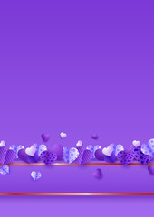Stylish heart purple Papercut style Love card design background