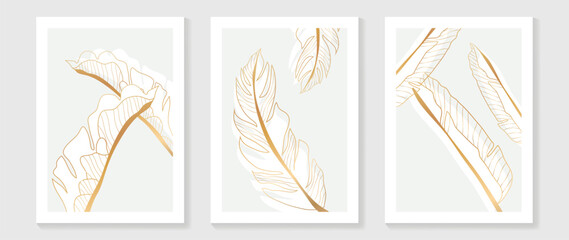 Gold Botanical wall art vector set. Earth tone boho foliage line art drawing with  abstract shape.  Abstract Plant Art design for print, cover, wallpaper, Minimal and  natural wall art. © TWINS DESIGN STUDIO