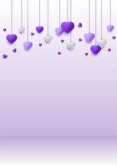 Hanging heart purple Papercut style Love card design background