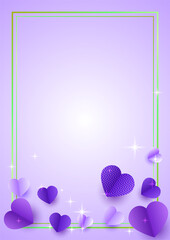 Shinning heart purple Papercut style Love card design background
