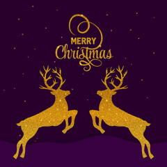 Christmas gold glitter elements. Deer with Golden sparkles on black background. Vector illustration EPS 10