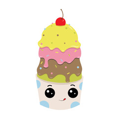 Cute ice cream character. Vector illustration for prints, card and more.
