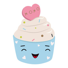 Cute smiling Valentine ice cream character with close eyes. Vector illustration for prints, card and more.