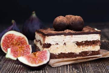 chocolate cake with buttercream , close up