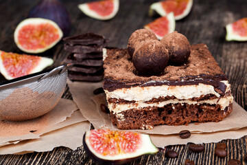 chocolate cake with buttercream , close up