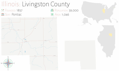 Large and detailed map of Livingston county in Illinois, USA.