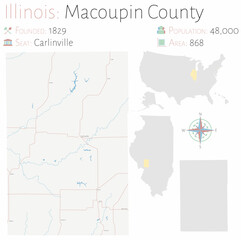 Obraz premium Large and detailed map of Macoupin county in Illinois, USA.