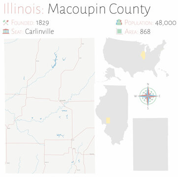 Large And Detailed Map Of Macoupin County In Illinois, USA.