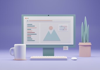 3d computer illustration background 2022. Workplace 3d render. Analytics theme