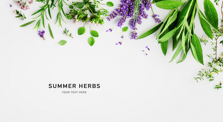 Rosemary, lavender, marjoram, sage and thyme composition