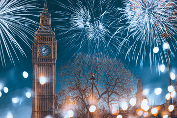 Explosive fireworks around Big Ben.