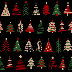 Christmas Tree Digital Papers, Seamless Patterns, Winter Holiday Illustration, 12 inches