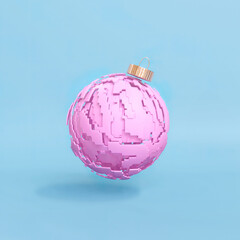 Creative Christmas abstract purple decoration ball. New year concept on pastel blue background.