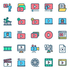 Filled outline icons for video content.