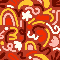 Naklejka premium Contemporary art collage with multicolor abstract shapes. Vector seamless pattern with Scandinavian cut out elements.