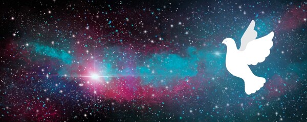 Obraz na płótnie Canvas Sfondo banner felice Natale e capodanno 2022. Spazio cosmico supernova. Colomba bianca 