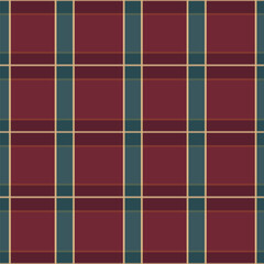 Cozy dark Christmas colors plaid check seamless pattern. Red and green retro tartan checked plaids repeating texture for fabric, print, tablecloth, dress, skirt, clothes. Vector illustration EPS 10