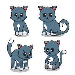 Set of cute cat cartoon flat illustrations
