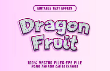 dragon fruit 3d text. editable text effect with glass style premium vectors