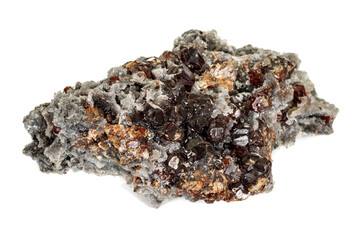 Macro stone mineral Sphalerite on a white background
