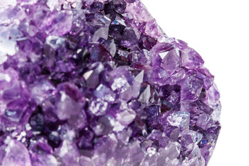 Amethyst Crystal Druse  macro mineral on white background