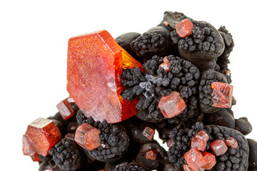 Macro mineral stone Vanadinite on a white background