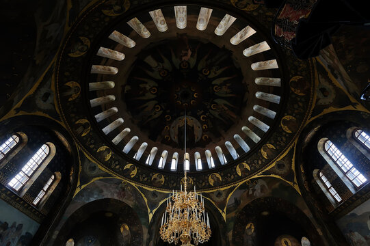 Ceiling of Refectory chamber of Church of Sts Anthony and Theodosius of Kyiv Pechersk Lavra, Kyiv Ukraine - Powered by Adobe