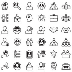 Human Resources And Management Icons. Line With Fill Design. Vector Illustration.