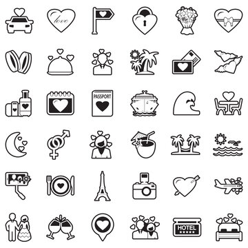 Honeymoon Icons. Line With Fill Design. Vector Illustration.