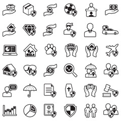 Insurance Icons. Line With Fill Design. Vector Illustration.