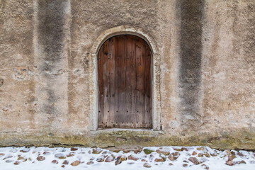 Door on facade of the urban historic building front view, Tallinn, Estonia
