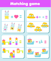 Matching game. Educational children activity. Logic Activity for pre scholl years kids and toddlers for synthesis and analysis skills