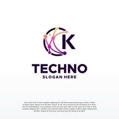 K initial Pixel technology logo designs concept vector, Network Internet Digital Wire logo