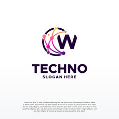 W initial Pixel technology logo designs concept vector, Network Internet Digital Wire logo