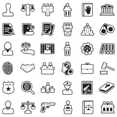 Law Icons. Line With Fill Design. Vector Illustration.