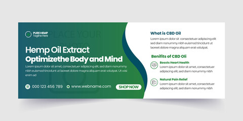 Hemp product cbd oil social media and cannabis sativa facebook cover or Facebook timeline Cover template Design

