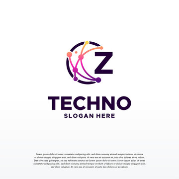 Z initial Pixel technology logo designs concept vector, Network Internet Digital Wire logo