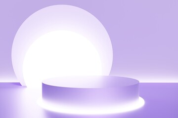 3d render of purple lit podium on a lavender background