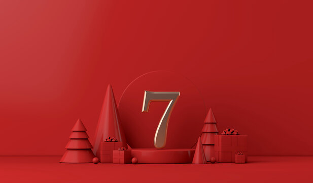 The 12 Days Of Christmas. 7th Day Festive Background. 3D Render