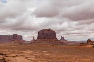 Tranquil southwest scene with large stone formations in Monument Valley