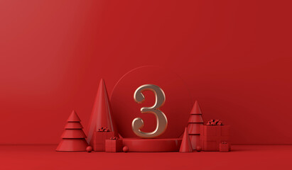 The 12 days of christmas. 3rd day festive background. 3D Render