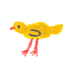 Watercolor color illustration of a chicken. Drawing on an isolated white background for a postcard. Child's drawing of a pet from a farm.