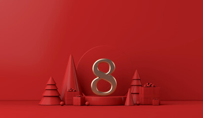 The 12 days of christmas. 8th day festive background. 3D Render